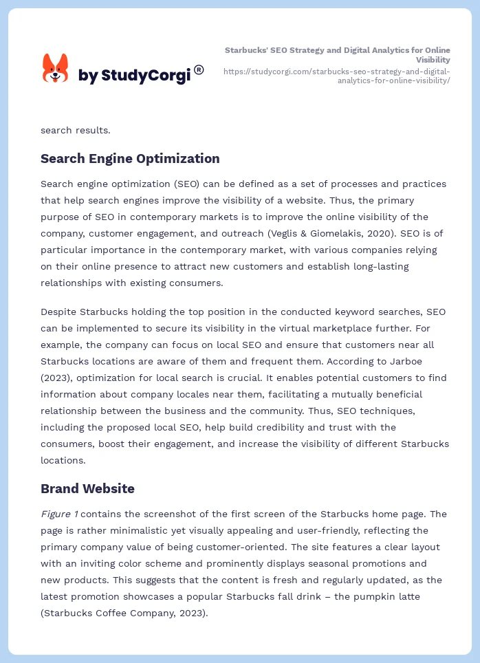 Starbucks' SEO Strategy and Digital Analytics for Online Visibility. Page 2