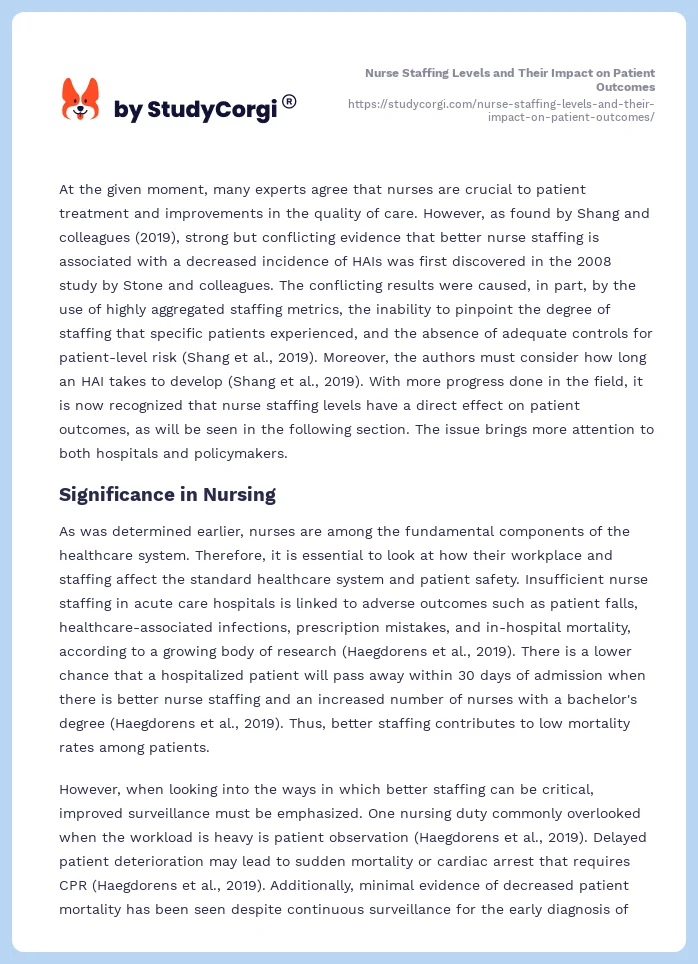 Nurse Staffing Levels and Their Impact on Patient Outcomes. Page 2