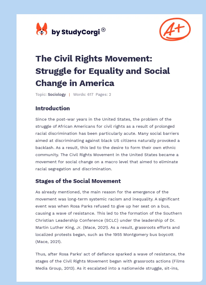 The Civil Rights Movement: Struggle for Equality and Social Change in America. Page 1