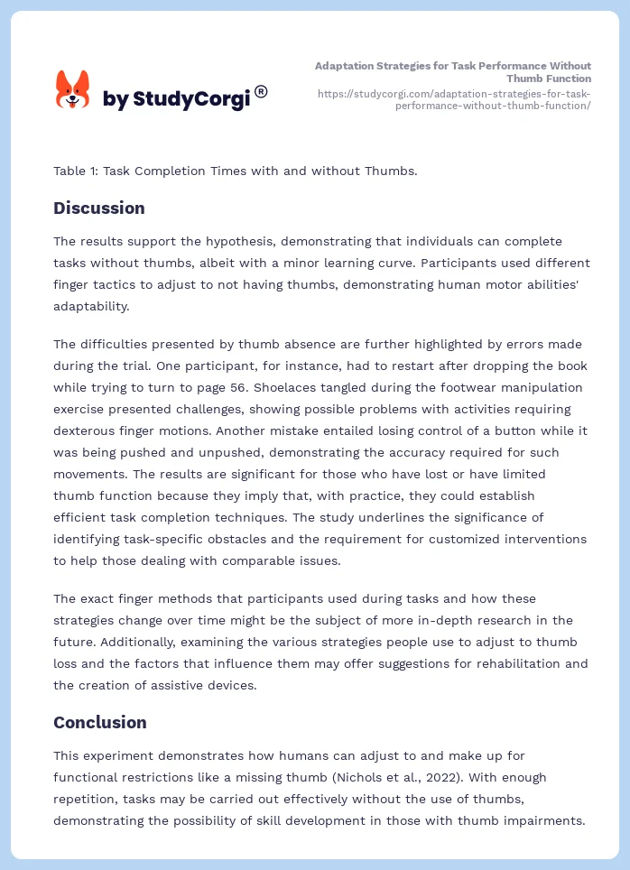 Adaptation Strategies for Task Performance Without Thumb Function. Page 2