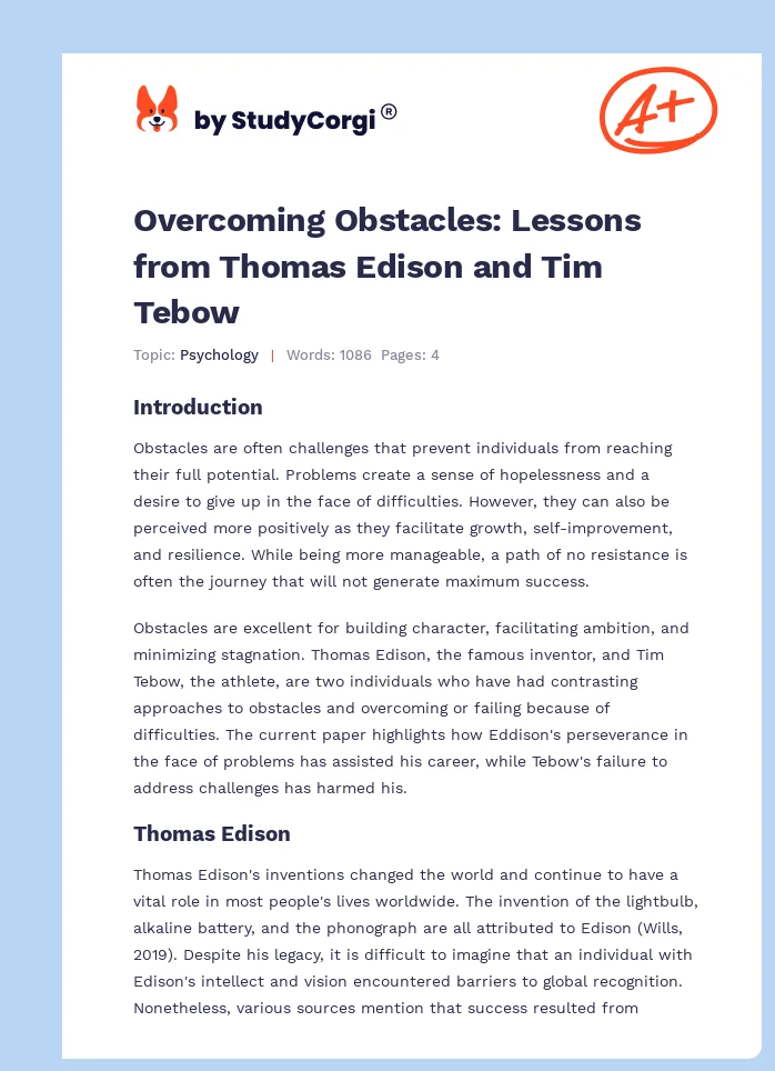 Overcoming Obstacles: Lessons from Thomas Edison and Tim Tebow. Page 1