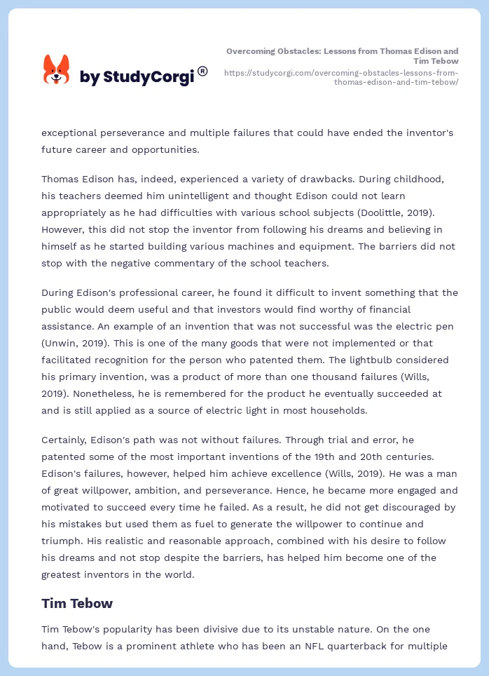 Overcoming Obstacles: Lessons from Thomas Edison and Tim Tebow. Page 2