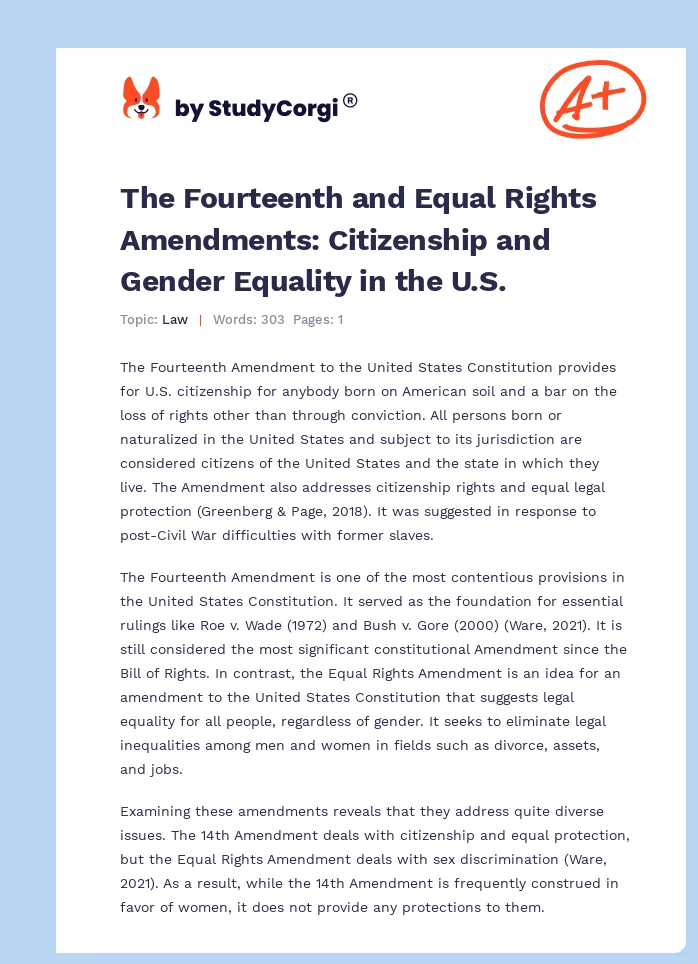 The Fourteenth and Equal Rights Amendments: Citizenship and Gender Equality in the U.S.. Page 1