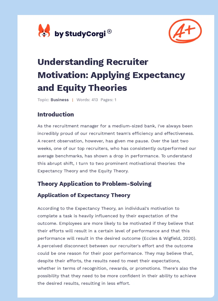 Understanding Recruiter Motivation: Applying Expectancy and Equity Theories. Page 1