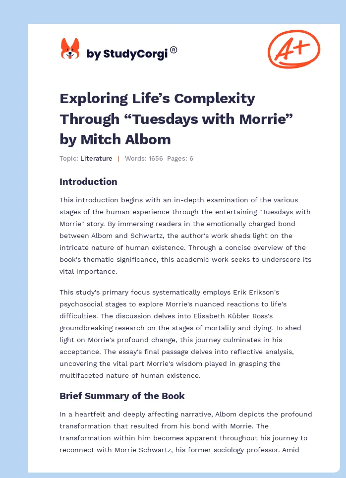 Exploring Life’s Complexity Through “Tuesdays with Morrie” by Mitch Albom. Page 1