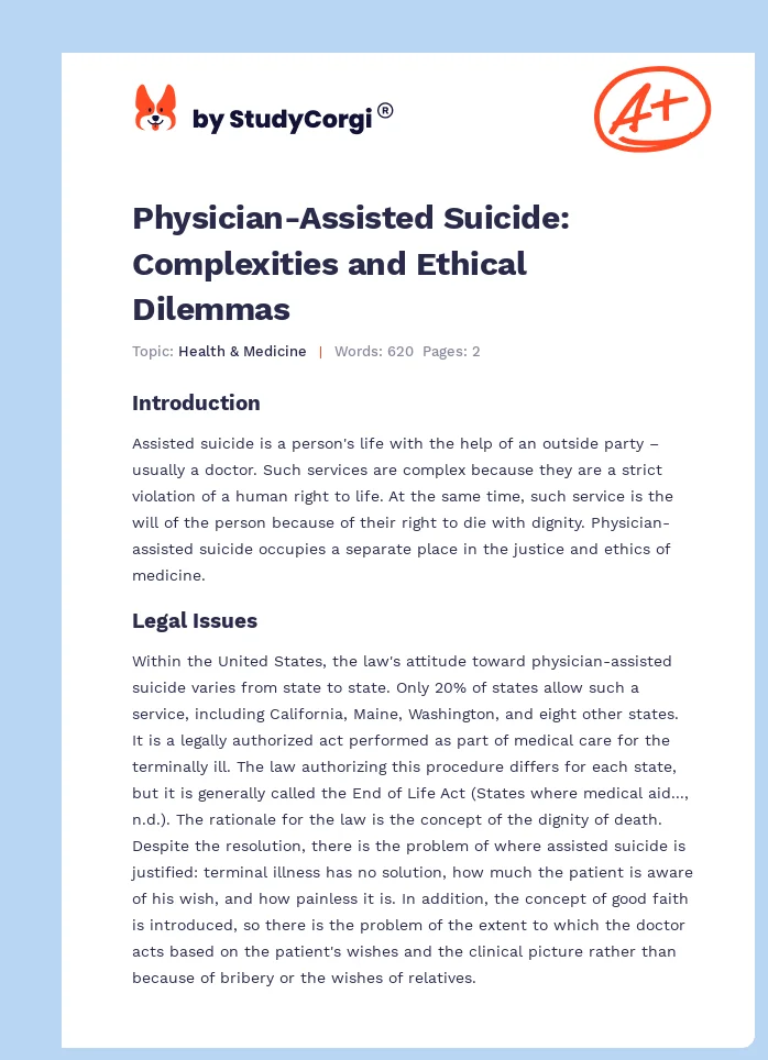 Physician-Assisted Suicide: Complexities and Ethical Dilemmas. Page 1