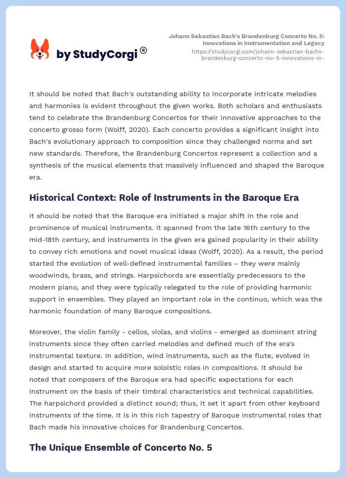 Johann Sebastian Bach’s Brandenburg Concerto No. 5: Innovations in Instrumentation and Legacy. Page 2