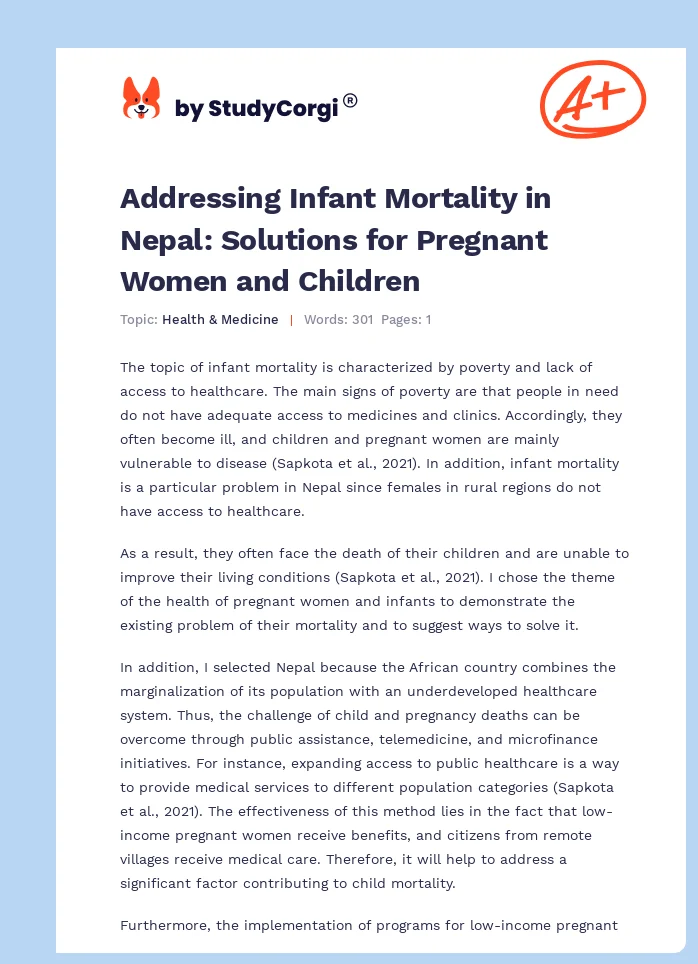 Addressing Infant Mortality in Nepal: Solutions for Pregnant Women and Children. Page 1