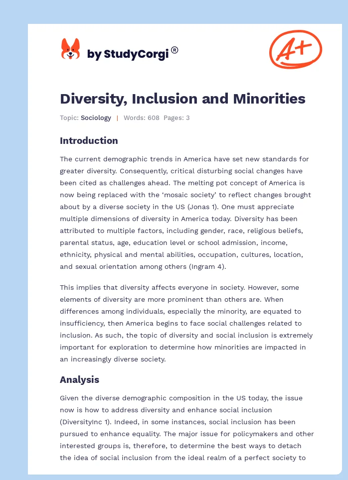Diversity, Inclusion and Minorities. Page 1