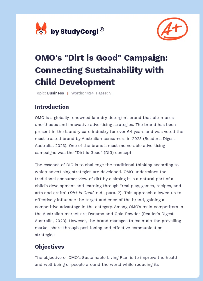 OMO's "Dirt is Good" Campaign: Connecting Sustainability with Child Development. Page 1