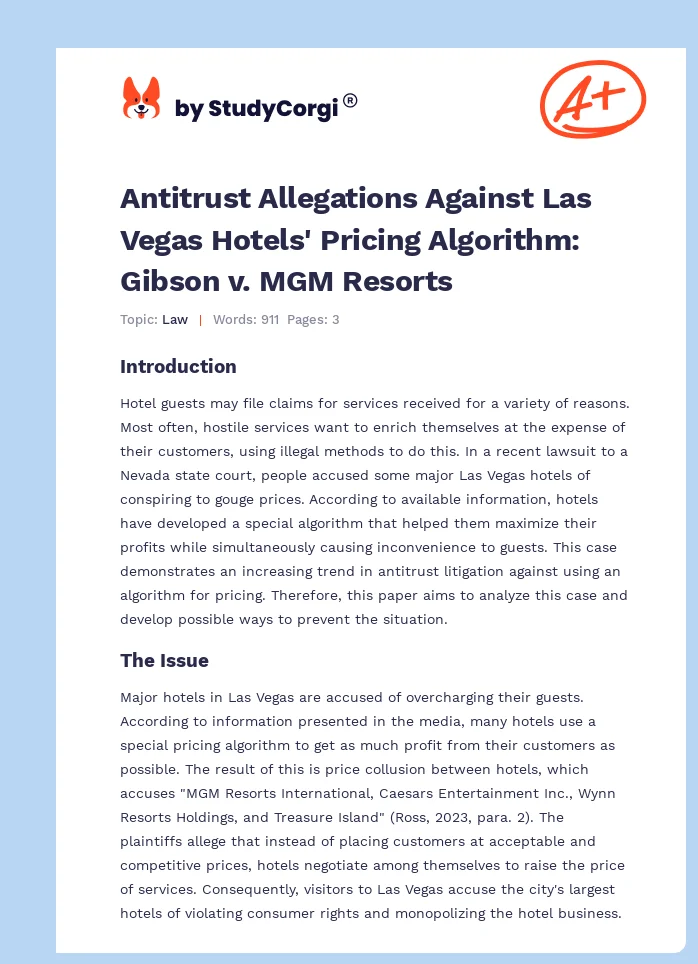 Antitrust Allegations Against Las Vegas Hotels' Pricing Algorithm: Gibson v. MGM Resorts. Page 1