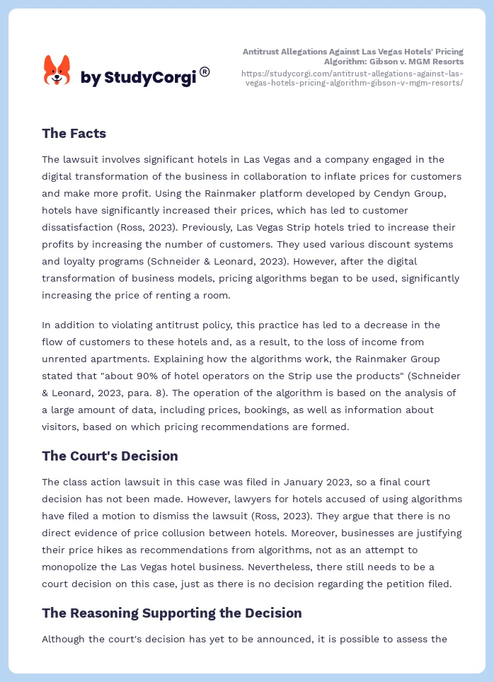 Antitrust Allegations Against Las Vegas Hotels' Pricing Algorithm: Gibson v. MGM Resorts. Page 2