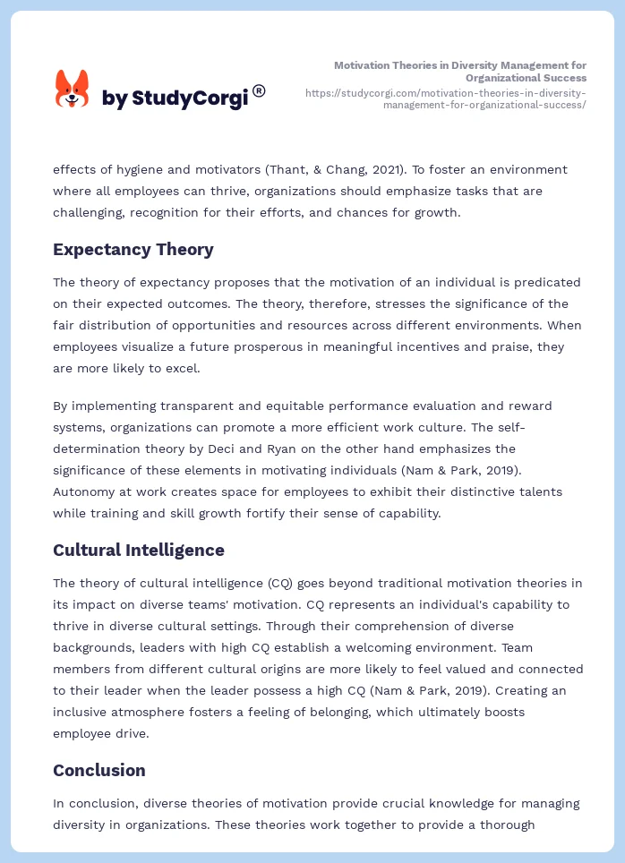 Motivation Theories in Diversity Management for Organizational Success. Page 2