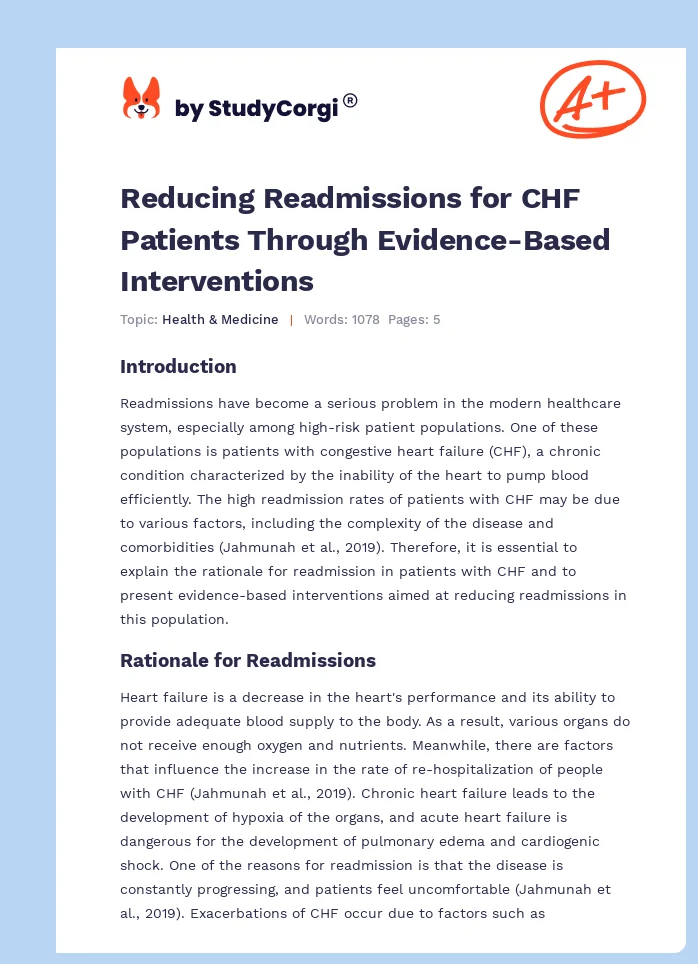 Reducing Readmissions for CHF Patients Through Evidence-Based Interventions. Page 1