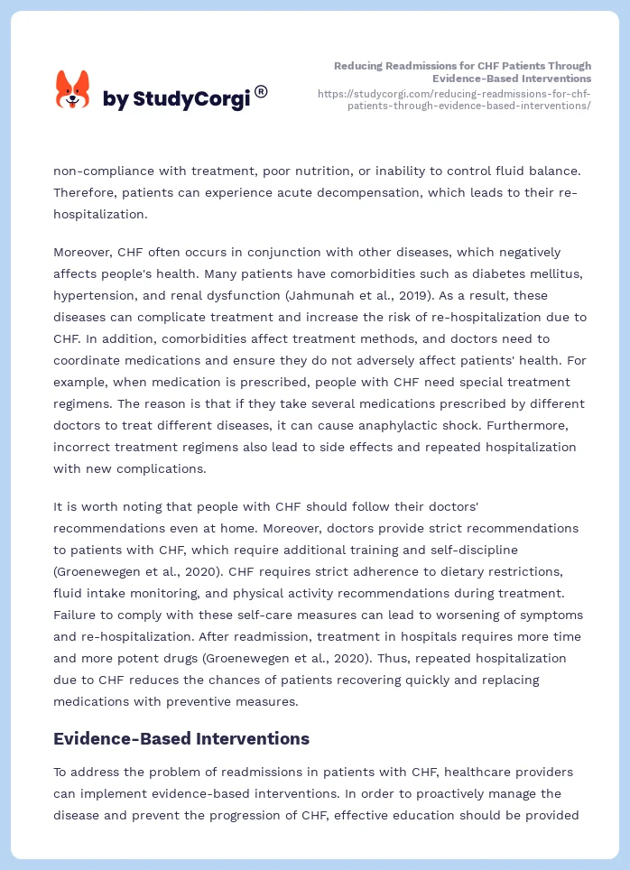 Reducing Readmissions for CHF Patients Through Evidence-Based Interventions. Page 2