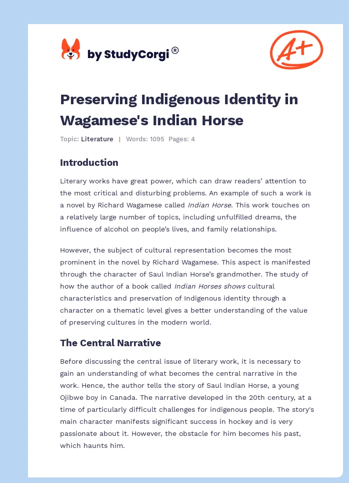 Preserving Indigenous Identity in Wagamese's Indian Horse. Page 1