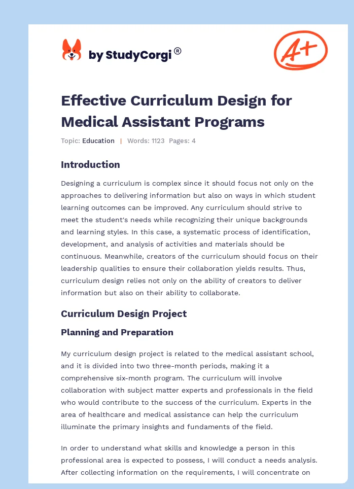 Effective Curriculum Design for Medical Assistant Programs. Page 1