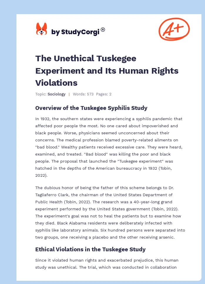 The Unethical Tuskegee Experiment and Its Human Rights Violations. Page 1