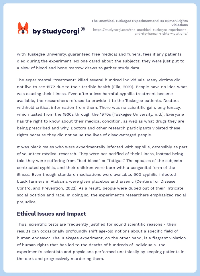 The Unethical Tuskegee Experiment and Its Human Rights Violations. Page 2