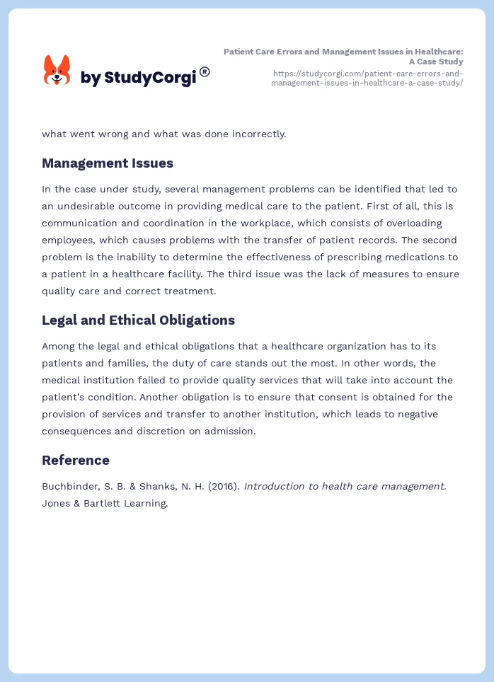 Patient Care Errors and Management Issues in Healthcare: A Case Study. Page 2