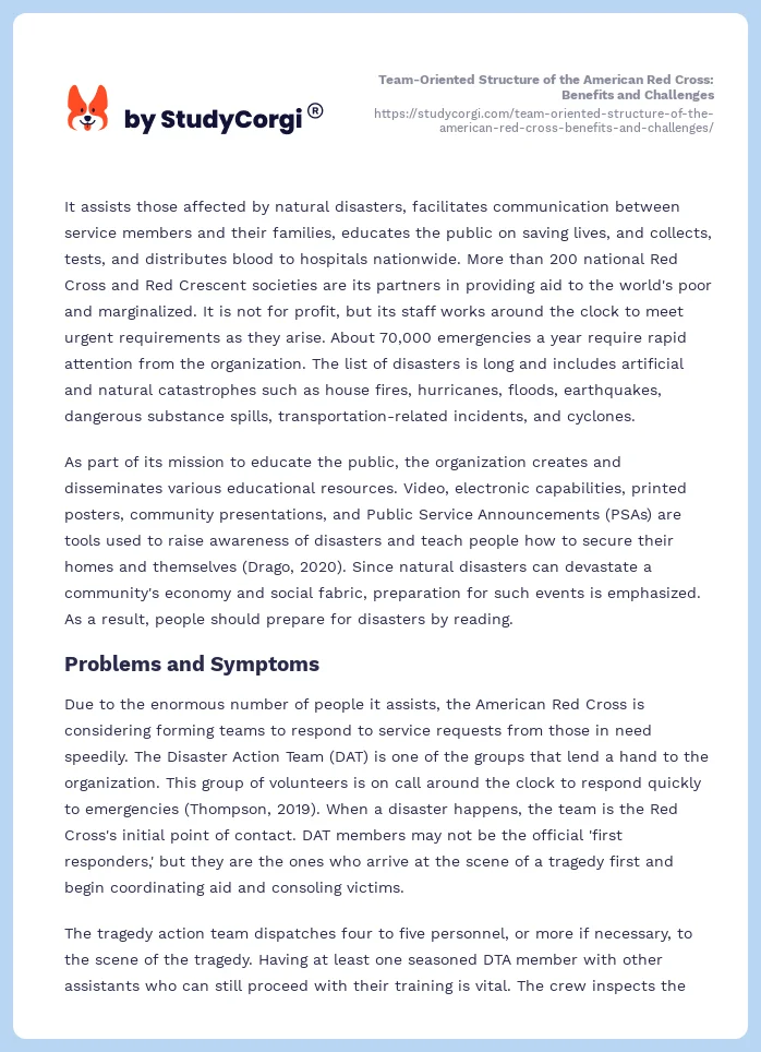 Team-Oriented Structure of the American Red Cross: Benefits and Challenges. Page 2