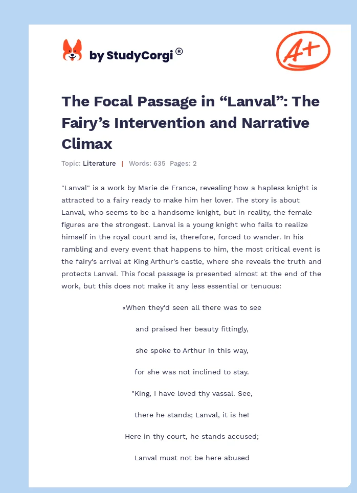 The Focal Passage in “Lanval”: The Fairy’s Intervention and Narrative Climax. Page 1