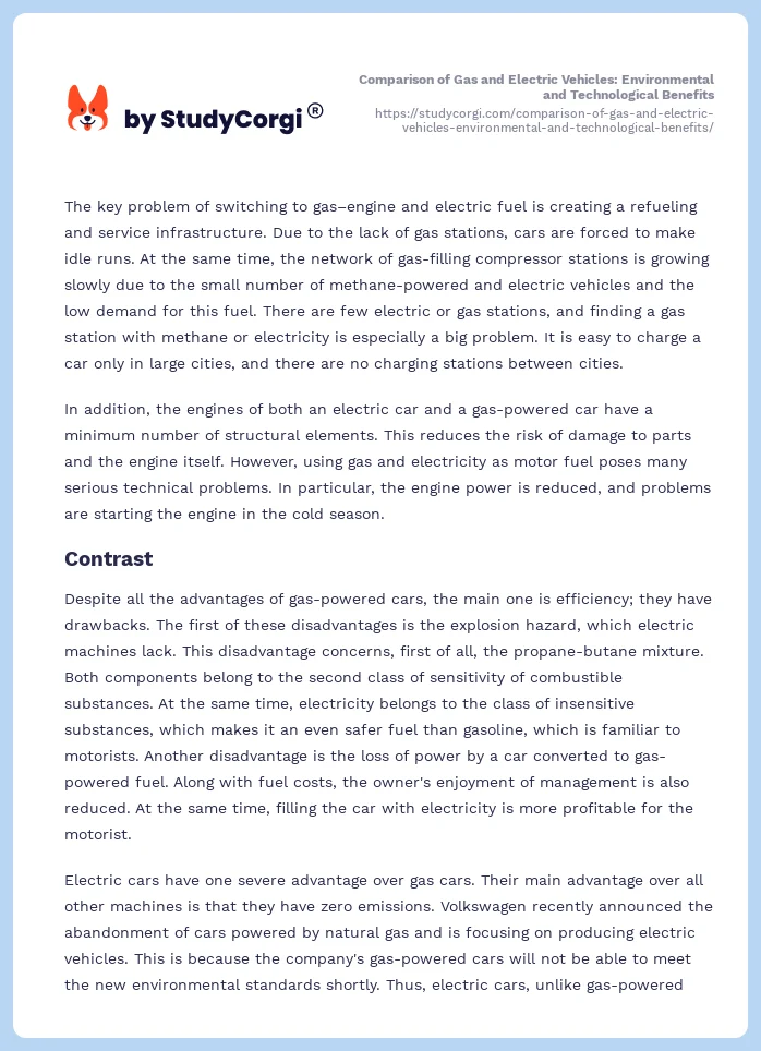 Comparison of Gas and Electric Vehicles: Environmental and Technological Benefits. Page 2