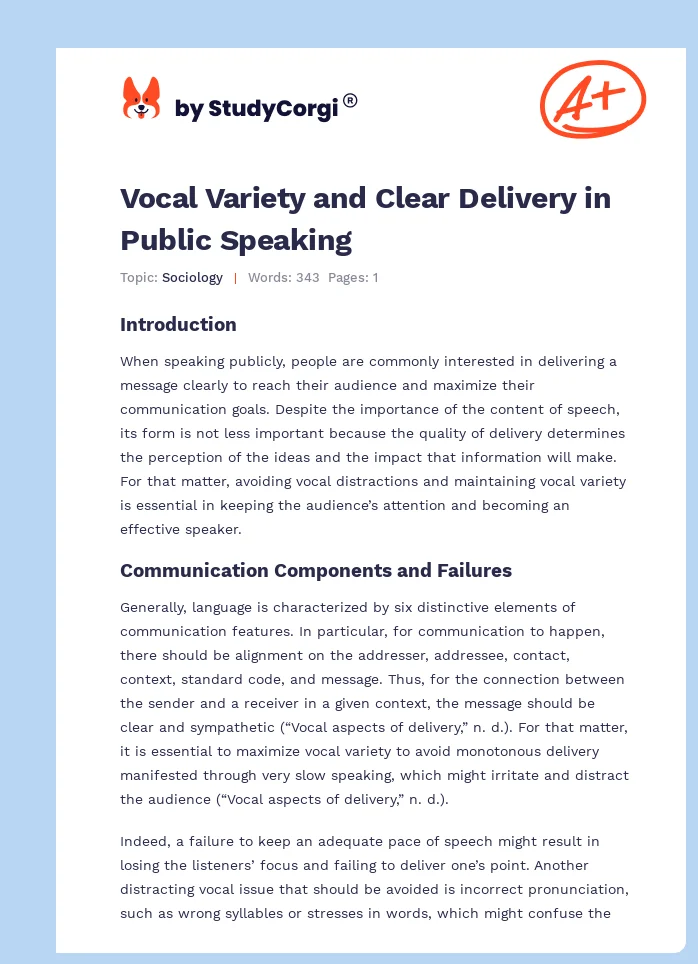 Vocal Variety and Clear Delivery in Public Speaking. Page 1