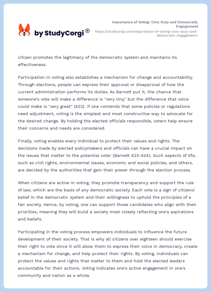 Importance of Voting: Civic Duty and Democratic Engagement. Page 2