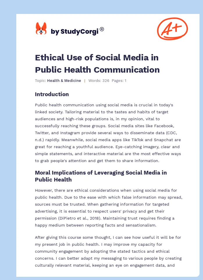 Ethical Use of Social Media in Public Health Communication. Page 1