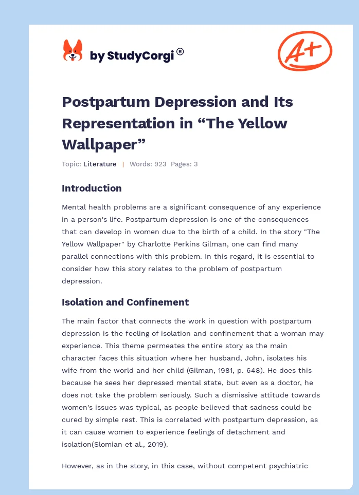 Postpartum Depression and Its Representation in “The Yellow Wallpaper”. Page 1