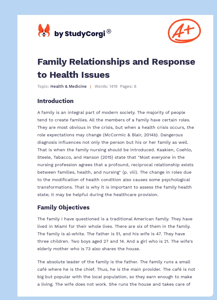 Family Relationships and Response to Health Issues. Page 1