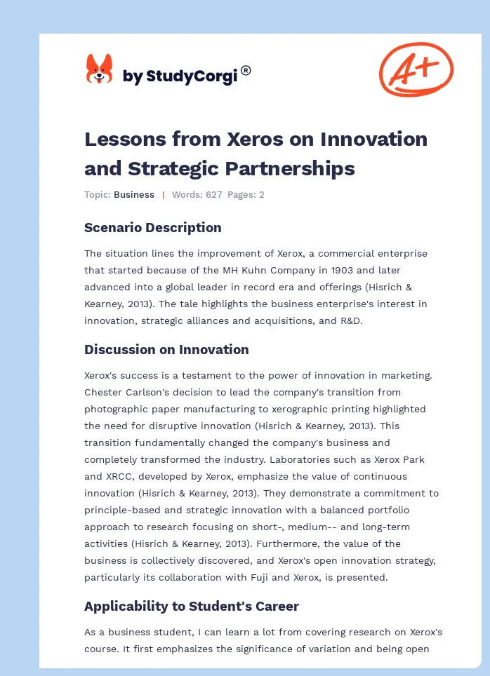 Lessons from Xeros on Innovation and Strategic Partnerships. Page 1