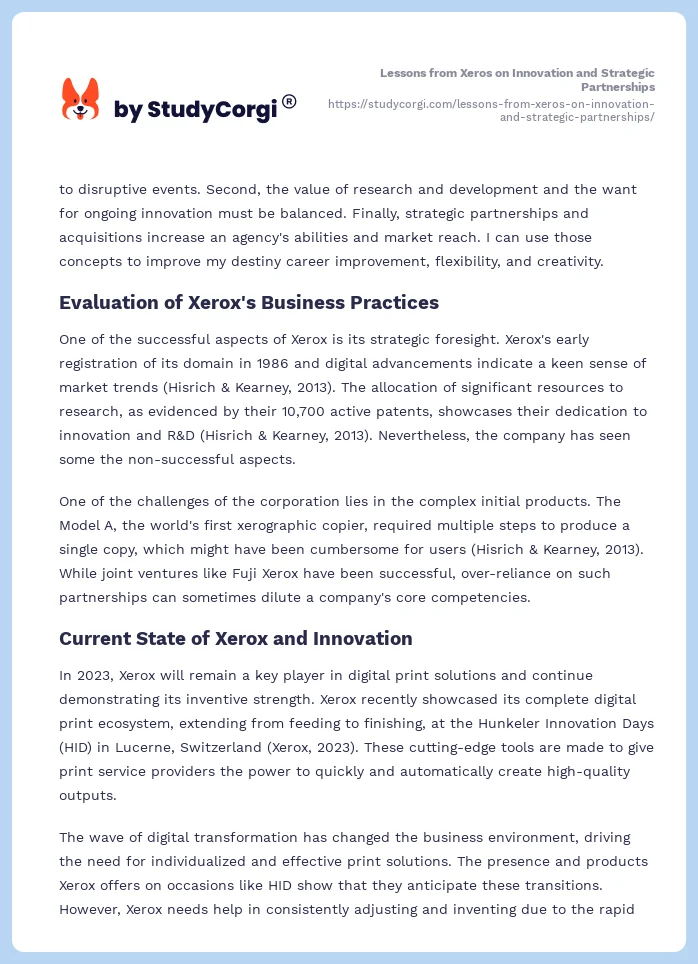 Lessons from Xeros on Innovation and Strategic Partnerships. Page 2