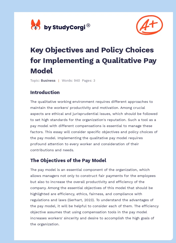 Key Objectives and Policy Choices for Implementing a Qualitative Pay Model. Page 1