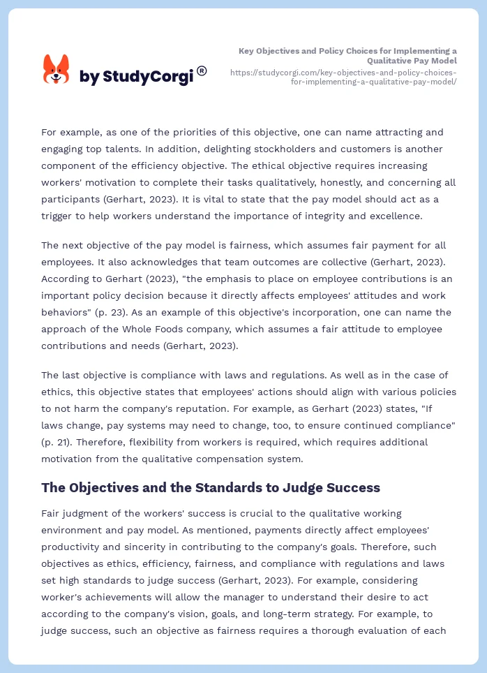 Key Objectives and Policy Choices for Implementing a Qualitative Pay Model. Page 2