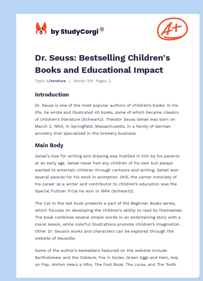 Dr. Seuss: Bestselling Children's Books and Educational Impact. Page 1