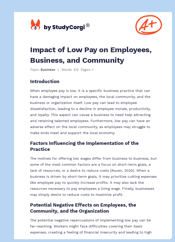 Impact of Low Pay on Employees, Business, and Community. Page 1