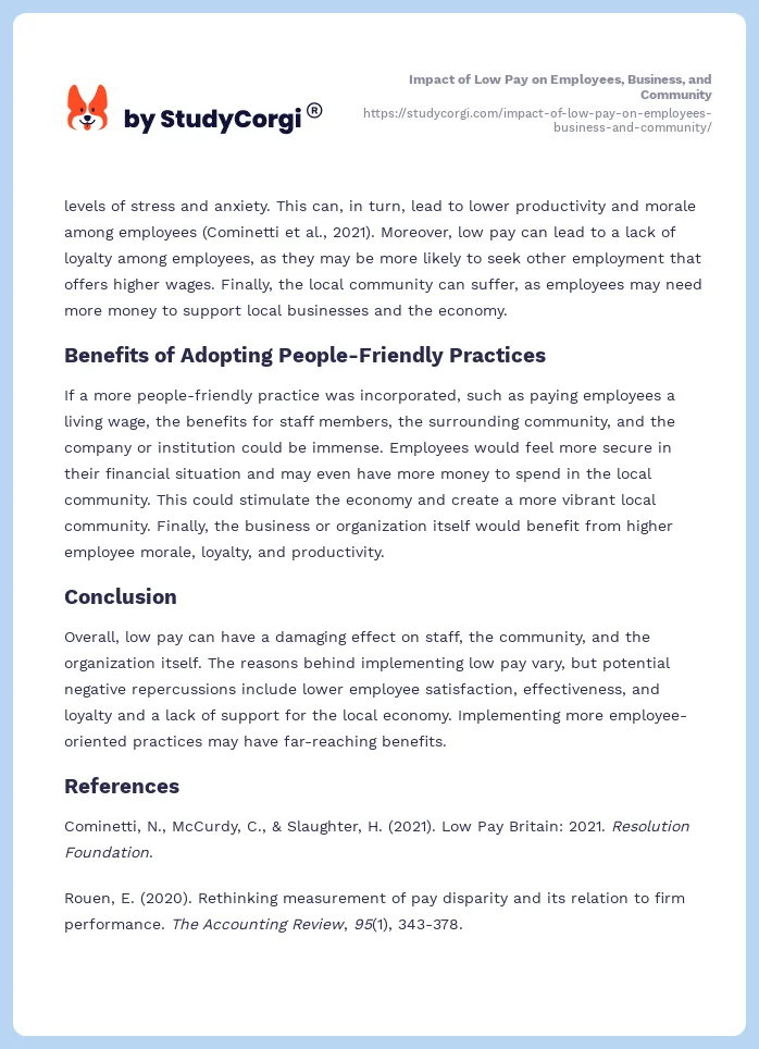 Impact of Low Pay on Employees, Business, and Community. Page 2