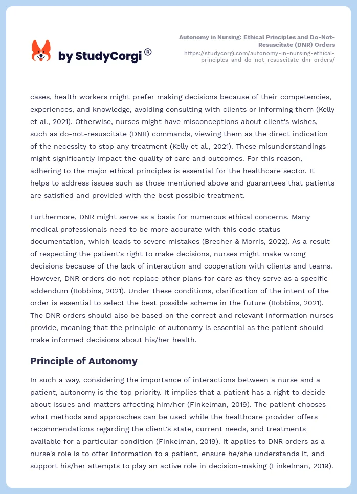 Autonomy in Nursing: Ethical Principles and Do-Not-Resuscitate (DNR) Orders. Page 2