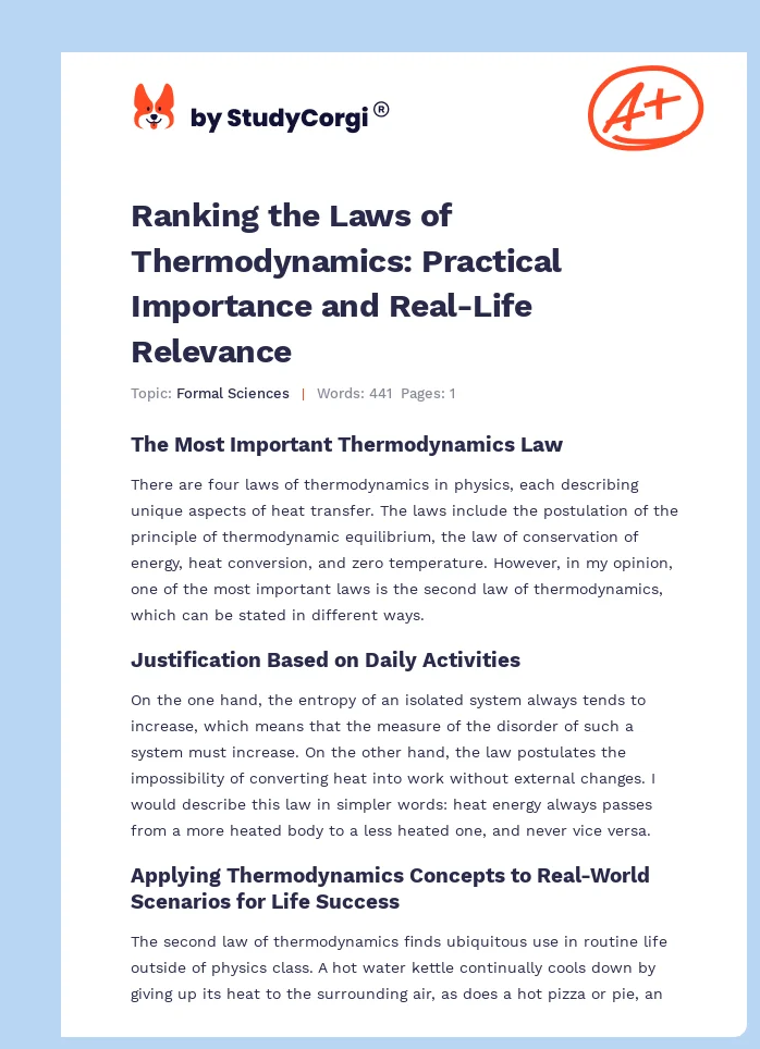 Ranking the Laws of Thermodynamics: Practical Importance and Real-Life Relevance. Page 1