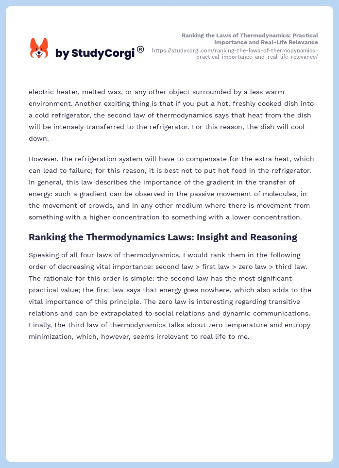 Ranking the Laws of Thermodynamics: Practical Importance and Real-Life Relevance. Page 2