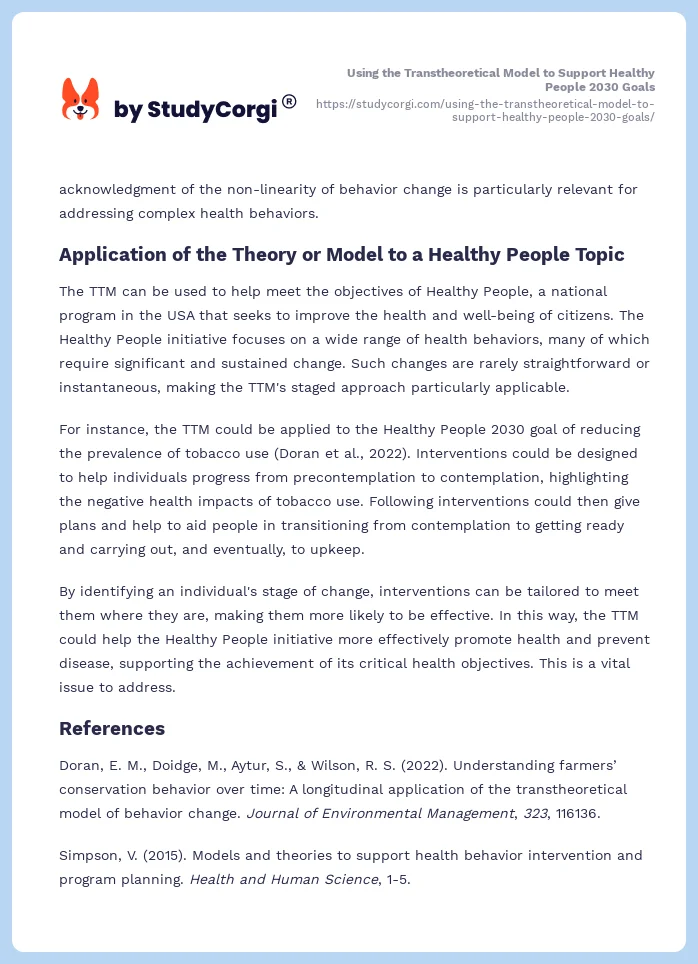 Using the Transtheoretical Model to Support Healthy People 2030 Goals. Page 2