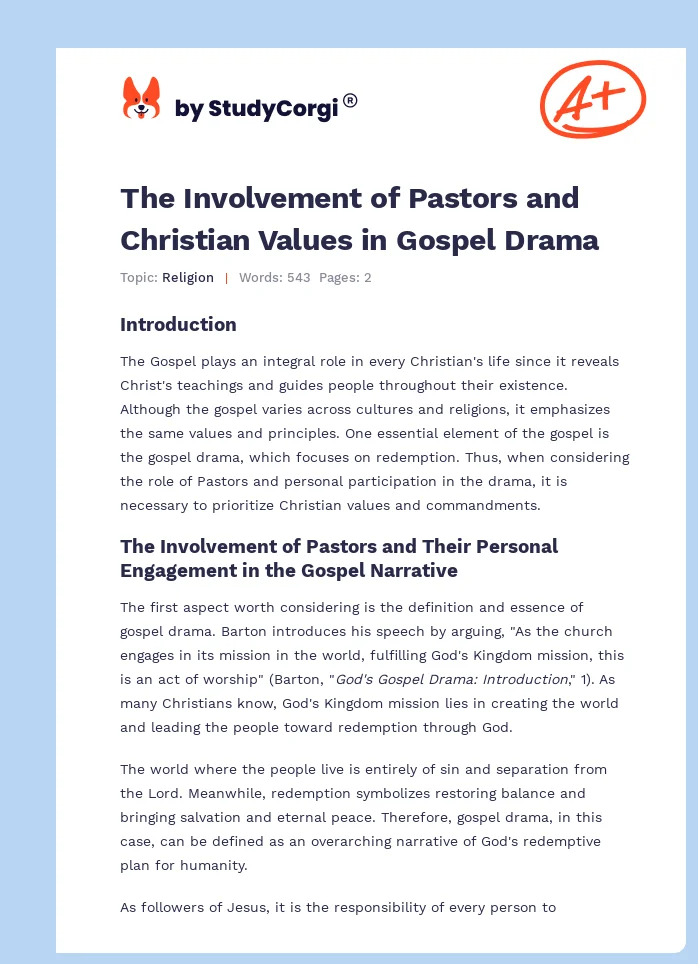 The Involvement of Pastors and Christian Values in Gospel Drama. Page 1