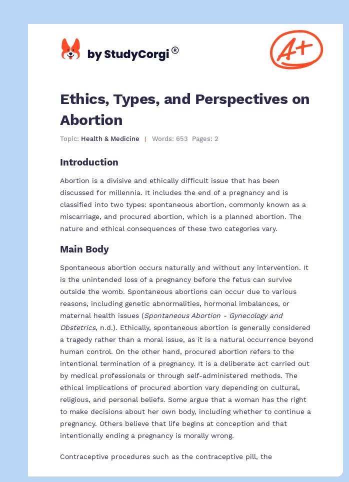 Ethics, Types, and Perspectives on Abortion. Page 1