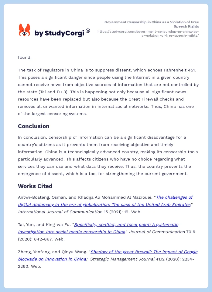 Government Censorship in China as a Violation of Free Speech Rights. Page 2