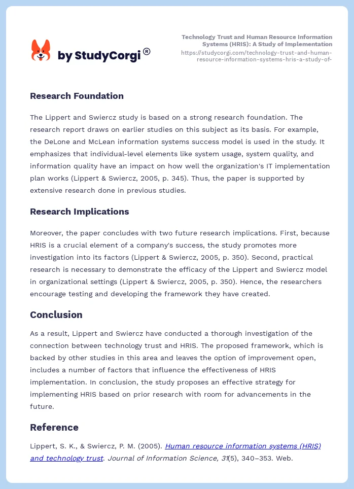 Technology Trust and Human Resource Information Systems (HRIS): A Study of Implementation. Page 2