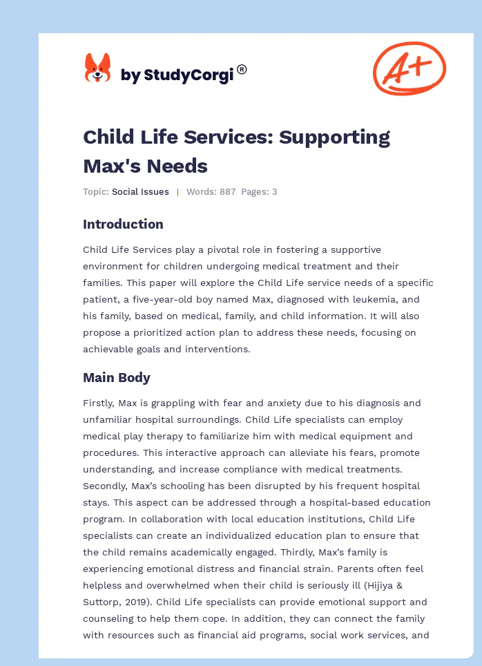 Child Life Services: Supporting Max's Needs. Page 1