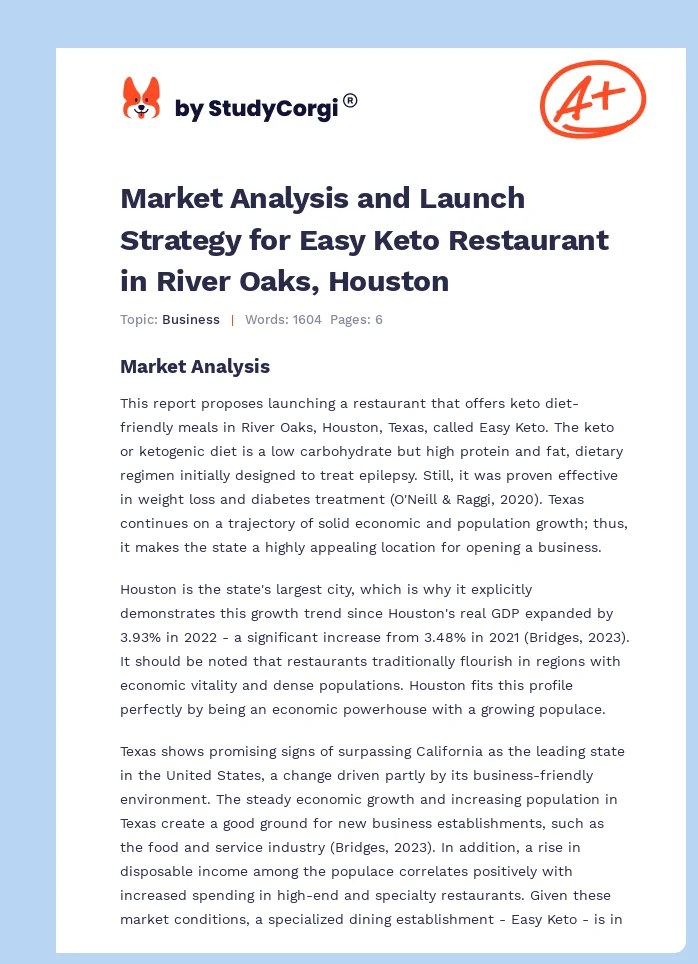 Market Analysis and Launch Strategy for Easy Keto Restaurant in River Oaks, Houston. Page 1