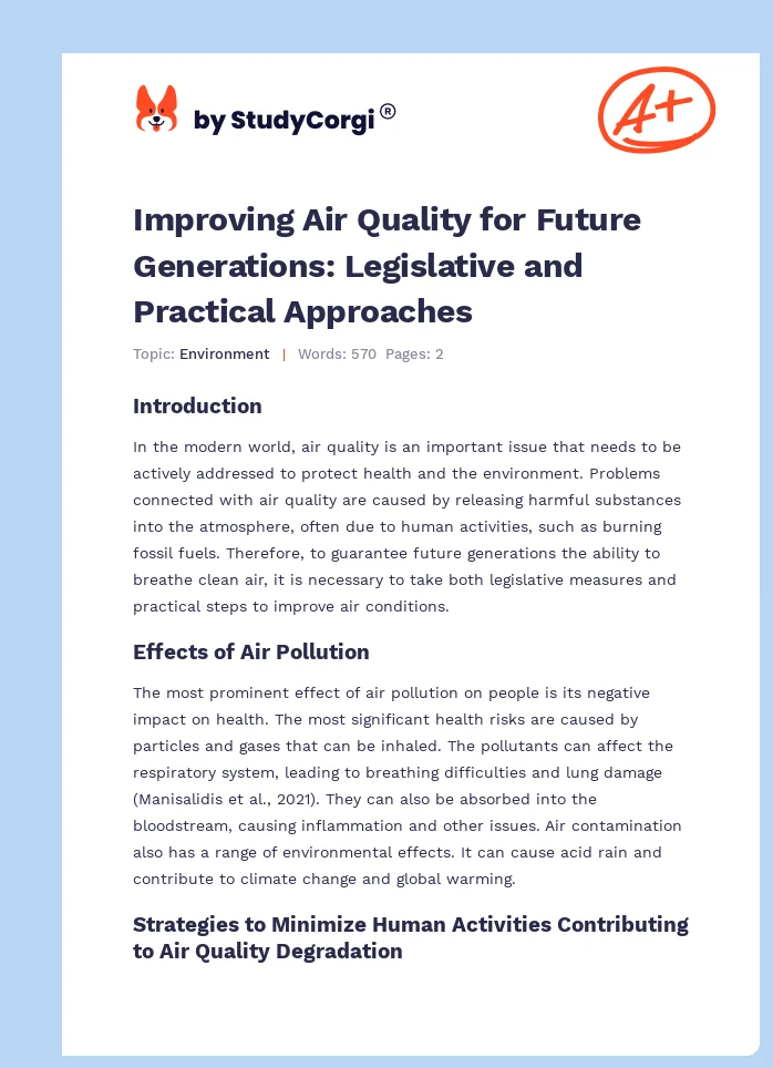 Improving Air Quality for Future Generations: Legislative and Practical Approaches. Page 1